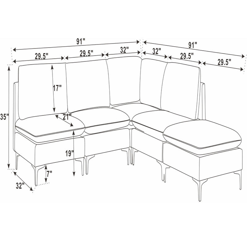 Upholstered Modular Sectional With Tall Legs, Medium Firm Seat