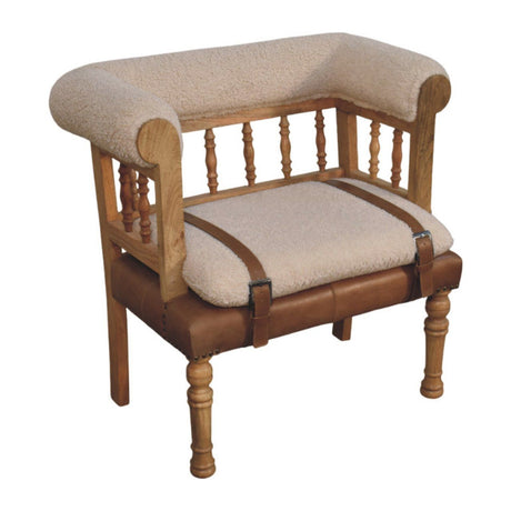 Strapped Hallway Boucle Bench - Beige / Brown