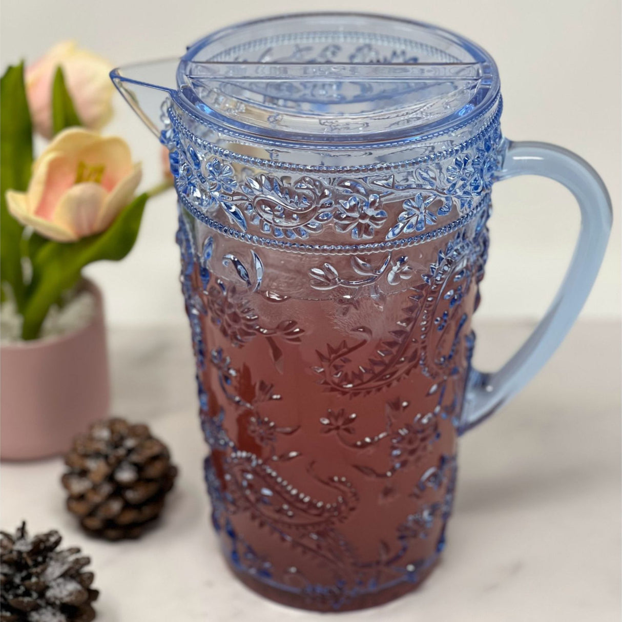 Paisley Unbreakable Plastic Water Pitcher With Lid And Spout