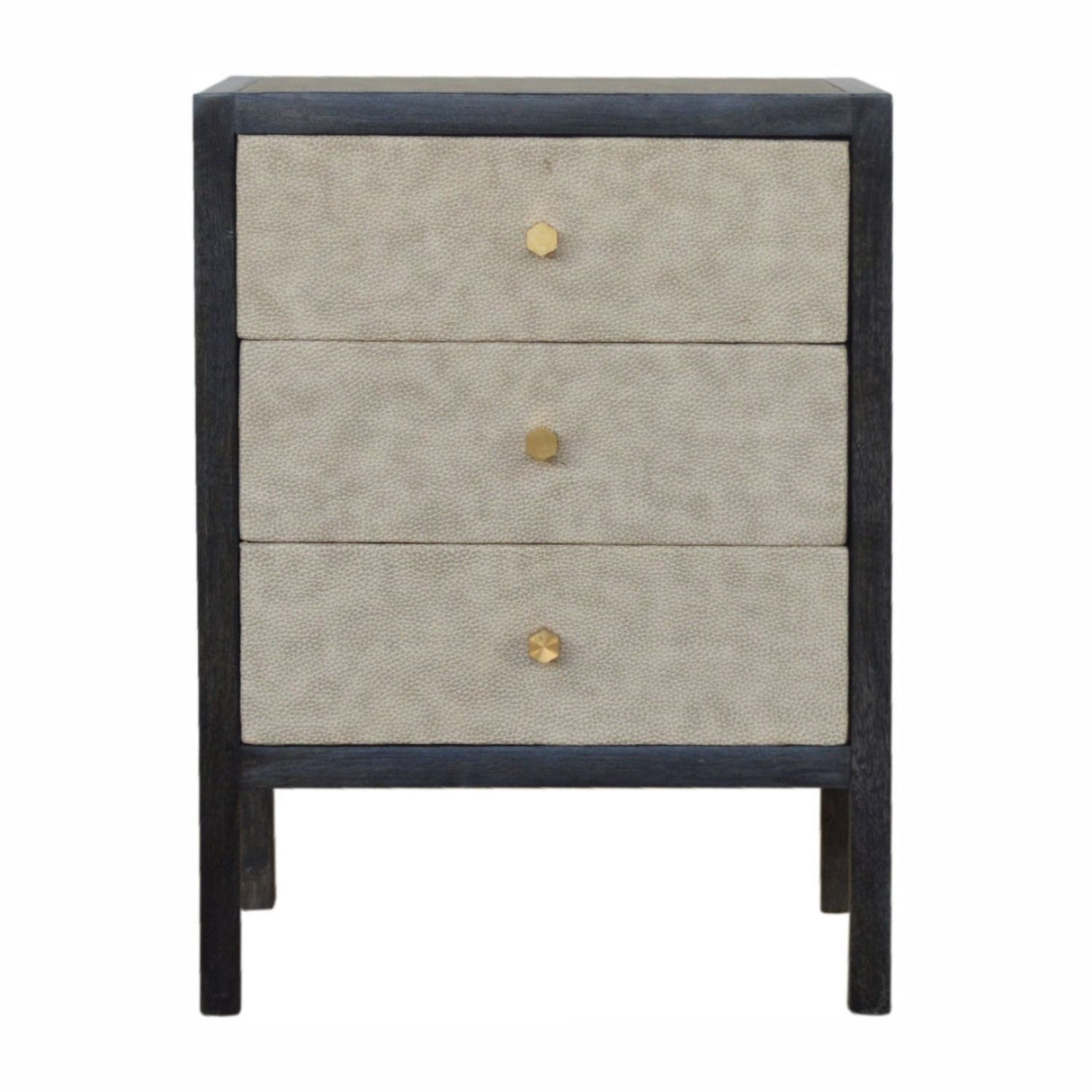 Faux Leather Nightstand, 3 Drawer - Black
