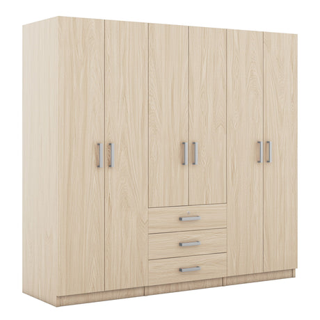 6 Doors Wardrobe Storage For Bedroom, With Big Drawers - Brown