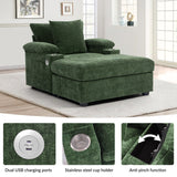 Modern Oversized Chair With Ottoman, Comfy Sofa With Cupholders And USB Charging Ports Chair For Living Room