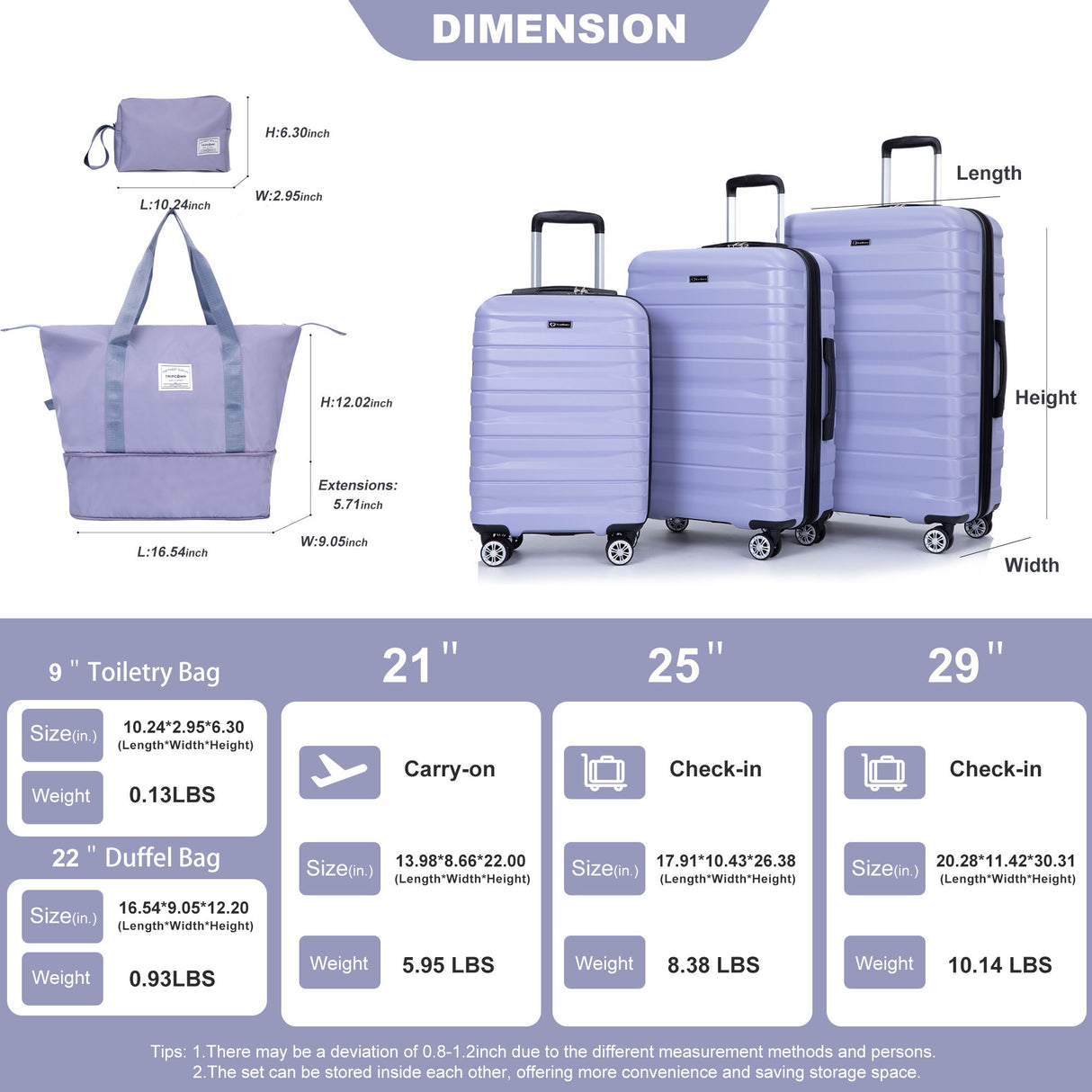 Luggage Set Of 5 Pieces, Expandable Hard Pc Luggage Set With Tsa Lock For Rotating Wheels