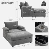 Modern Oversized Chair With Ottoman, Comfy Sofa With Cupholders And USB Charging Ports Chair For Living Room