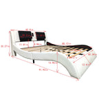 Upholstered Platform Bed Frame With LED Lighting, Bluetooth Connection To Play Music Control, Backrest Vibration Massage, Curve Design, Wood Slat Support