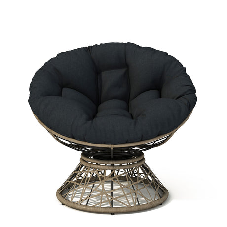 Ergonomic Wicker Chair With Cloud Thick Density Cushion, 3 Proof Cover High Capacity Iron Frame Fluid 360° Swivel