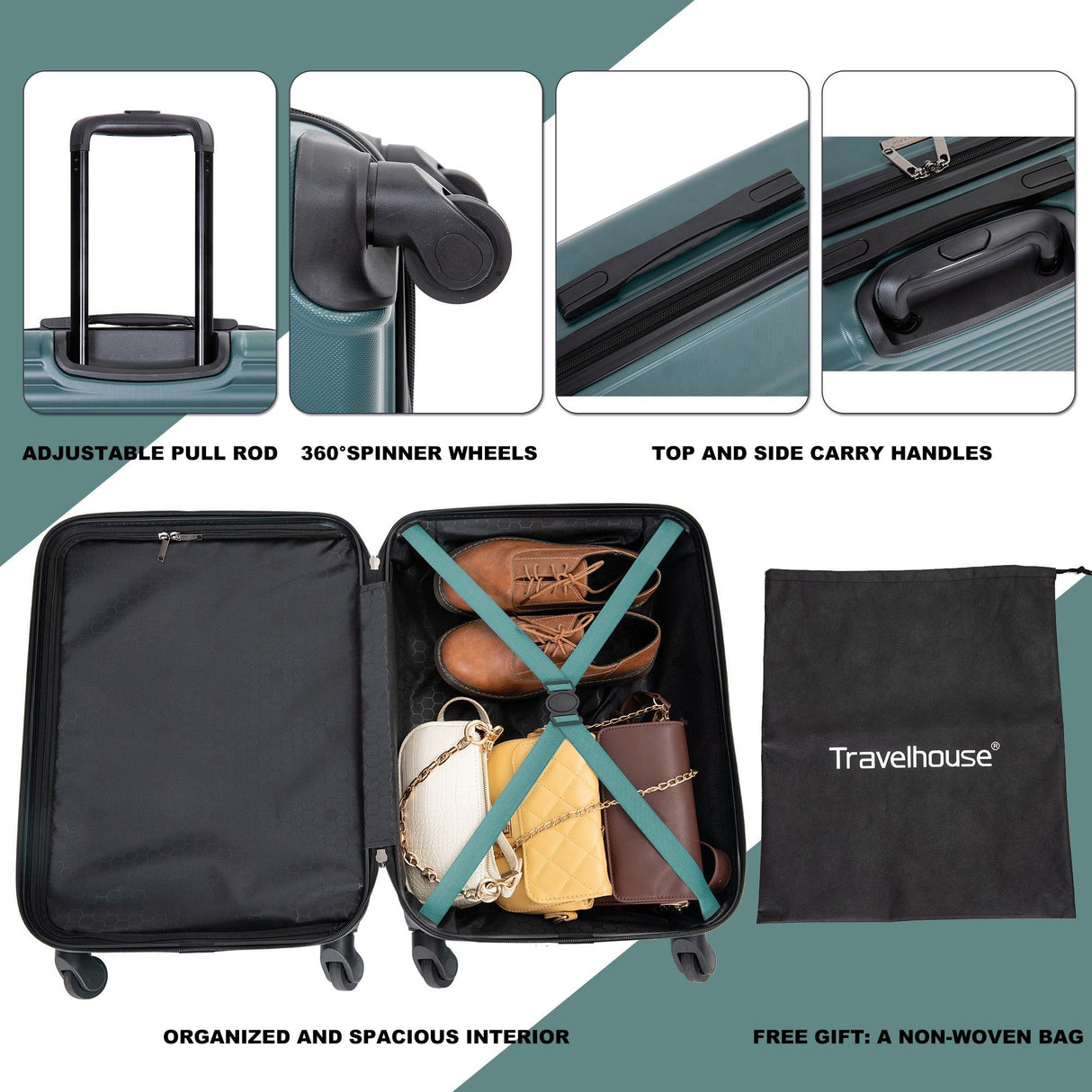 3 Piece Luggage Sets Lightweight Suitcase With Two Hooks, Spinner Wheels, Tsa Lock