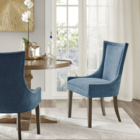 Dining Side Chair, High Back Upholstered Multi-Hued Fabric (Set of 2) - Blue