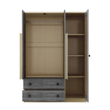 3 Doors Rattan Wardrobe Storage For Bedroom, With 2 Drawers