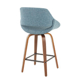 Fabrico - Mid-Century Modern Counter Stool (Set of 2) - Walnut / Blue