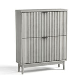 Shoe Cabinet With 2 Flip Drawers, Fluted Shoe Storage Cabinet For Entryway, Free Standing Shoe Storage Organizer With Wave Doors For Heels, Boots, Slippers In Hallway, Living Room - Gray