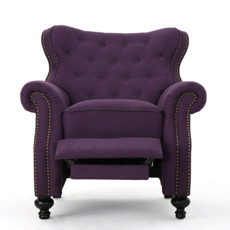 Accented Push Back Recliner Chair With Rolled Arms, Cocooning Comfort - Plum