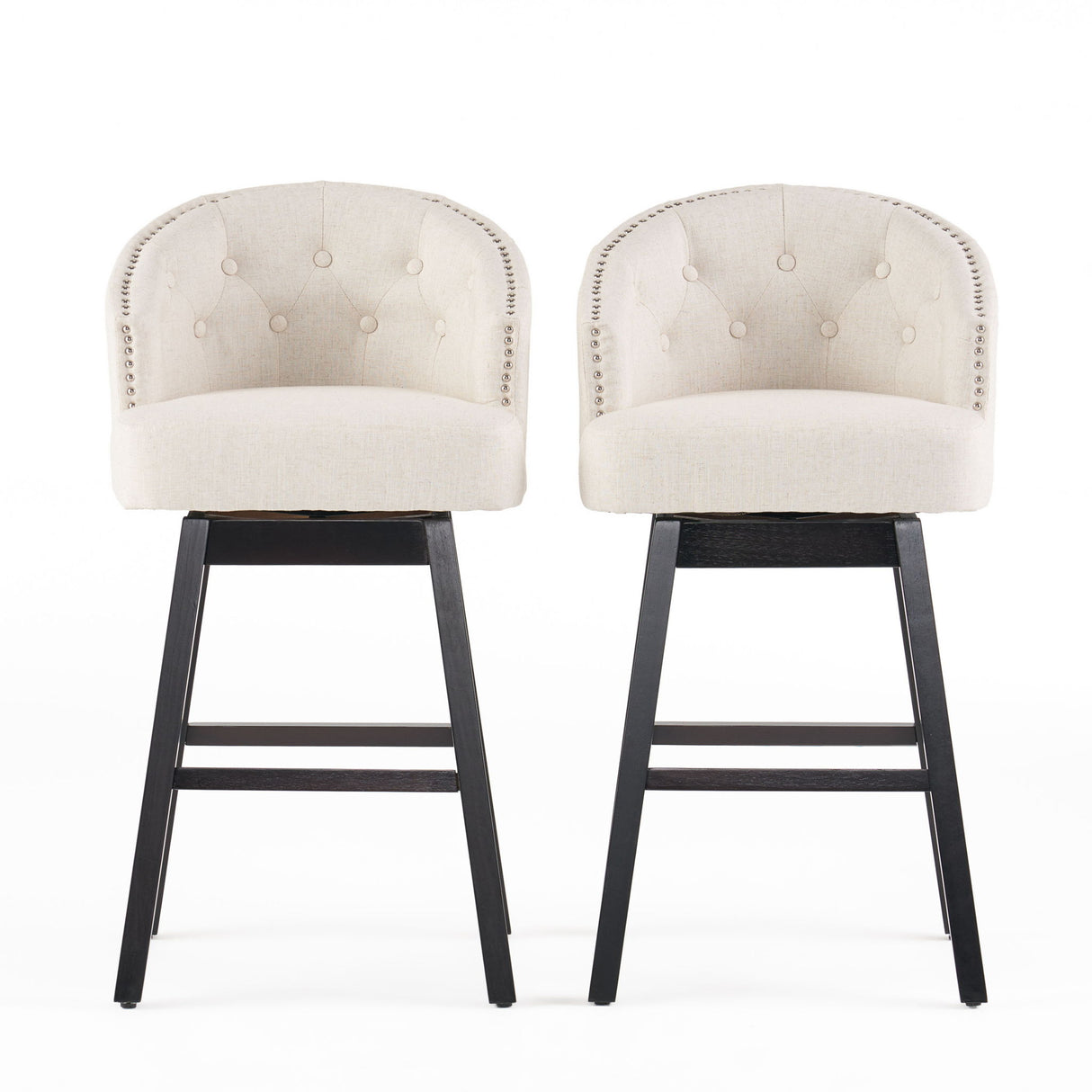 Mellifluous - 360 Degree Swivel Bar Stool With Stunning Nailhead Trim, (Set of 2)