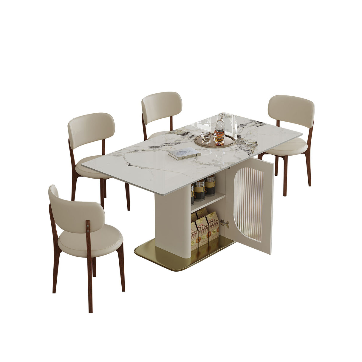 Dining Table Set With Storage, Includes Chairs For Kitchen