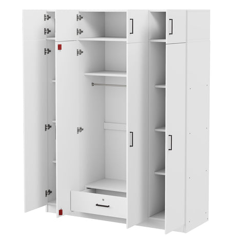 Contemporary 4 Door Wardrobe With Drawer And Top Cabinet - White