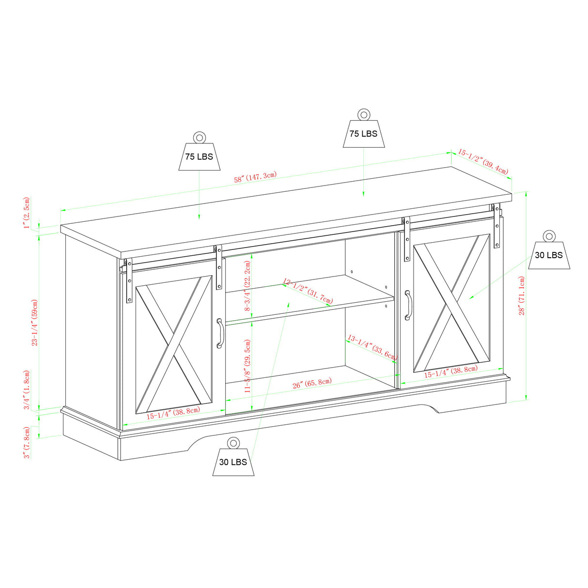 Farmhouse Sliding X Barn Door TV Stand