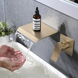 Modern Wall Mount Bathtub Faucet With Waterfall Spout And Single Handle Control - Brushed Gold