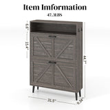 Farmhouse Shoe Storage Cabinet With Barn Door Design, 2 Flip Drawers, Hooks - Dark Oak