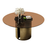 Round Dining Table With Glass Top, Kitchen And Living Room Furniture - Brown