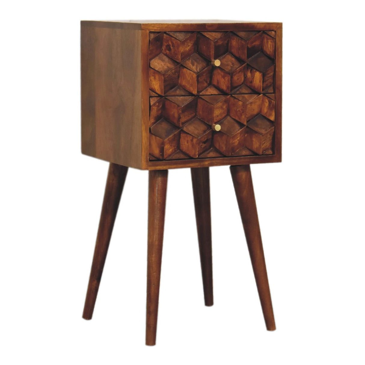 Mini Cube 2 Drawer Nightstand - Chestnut