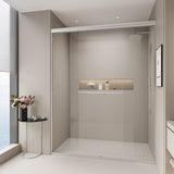 Double Sliding Shower Door, Semi-Frameless Bypass Bathroom Sliding Door With 1/4" (6 Mm) Tempered Glass For Walk-In Shower
