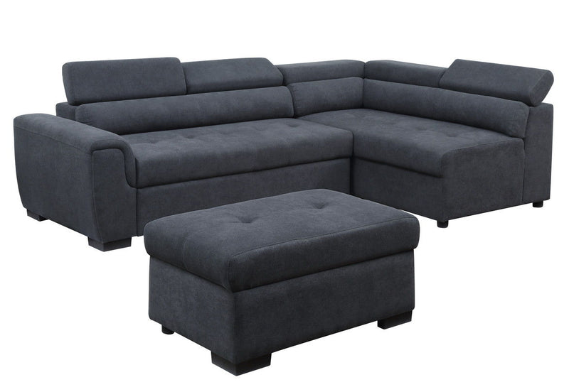 Haris - Sleeper Sofa Sectional With Adjustable Headrest And Storage Ottoman - Dark Gray