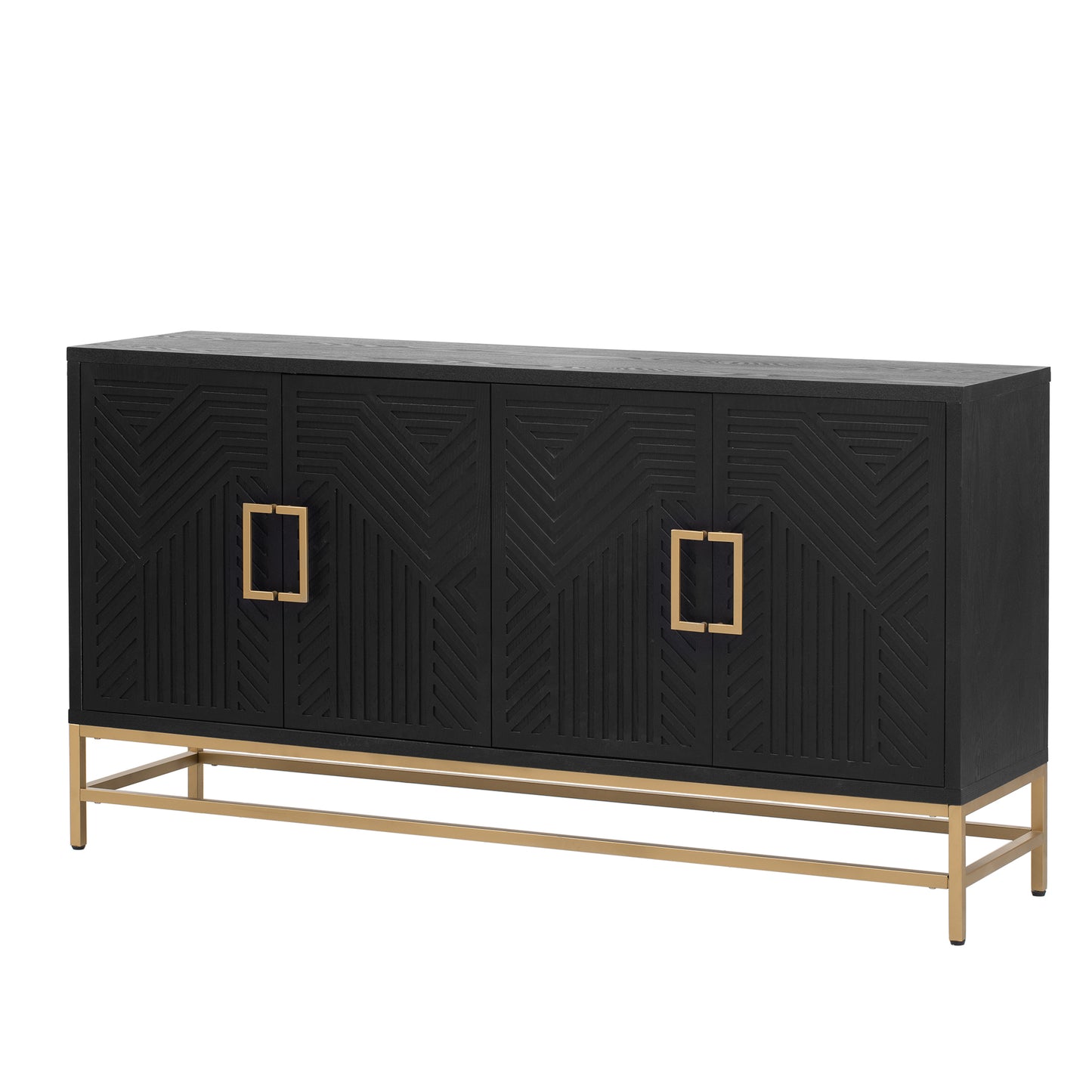 TREXM Retro Style Sideboard with Adjustable Shelves, Rectangular Metal Handles and Legs for  Kitchen, Living room, and Dining Room  (Black)