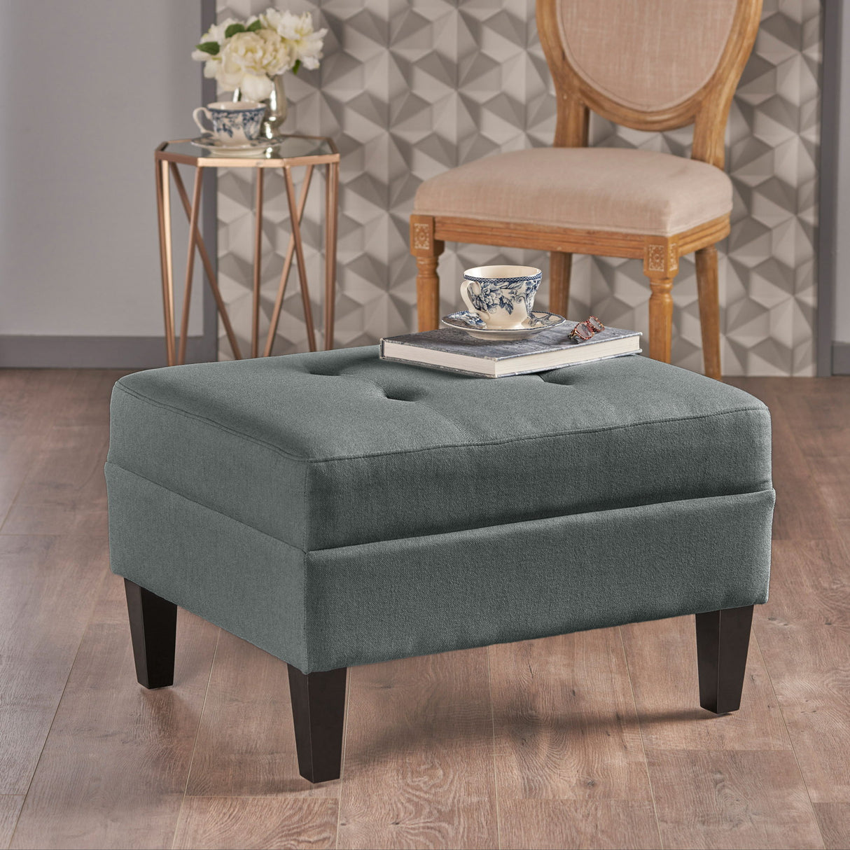 Classic Fabric Ottoman With Birch Wood Legs And High Quality Foam Padding - Charcoal