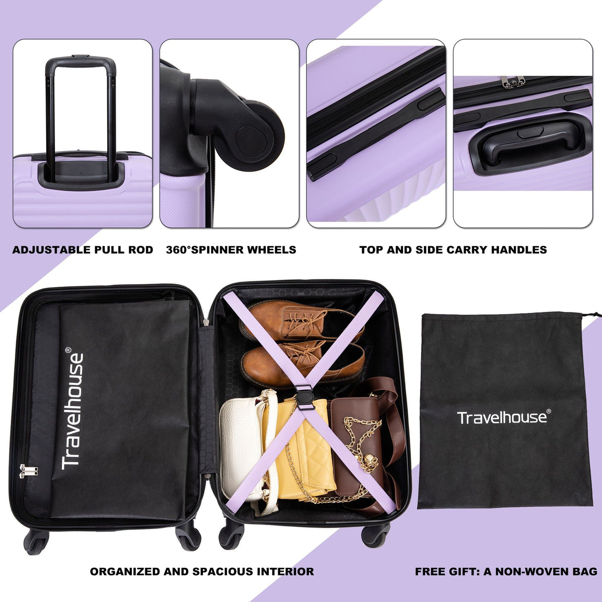 3 Piece Luggage Sets Lightweight Suitcase With Two Hooks, Spinner Wheels, Tsa Lock