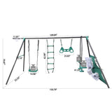Interesting Four Function Swingset With Face To Face Metal Plastic Safe Swing Seat 550Lbs For Outdoor Playground For Age 3+ - Blackish Green