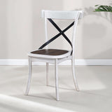 2 Pieces Set Dining Side Chair Rustic Modern Farmhouse Design Retro Design With Metal X Design - Antique Dark Oak / Antique White