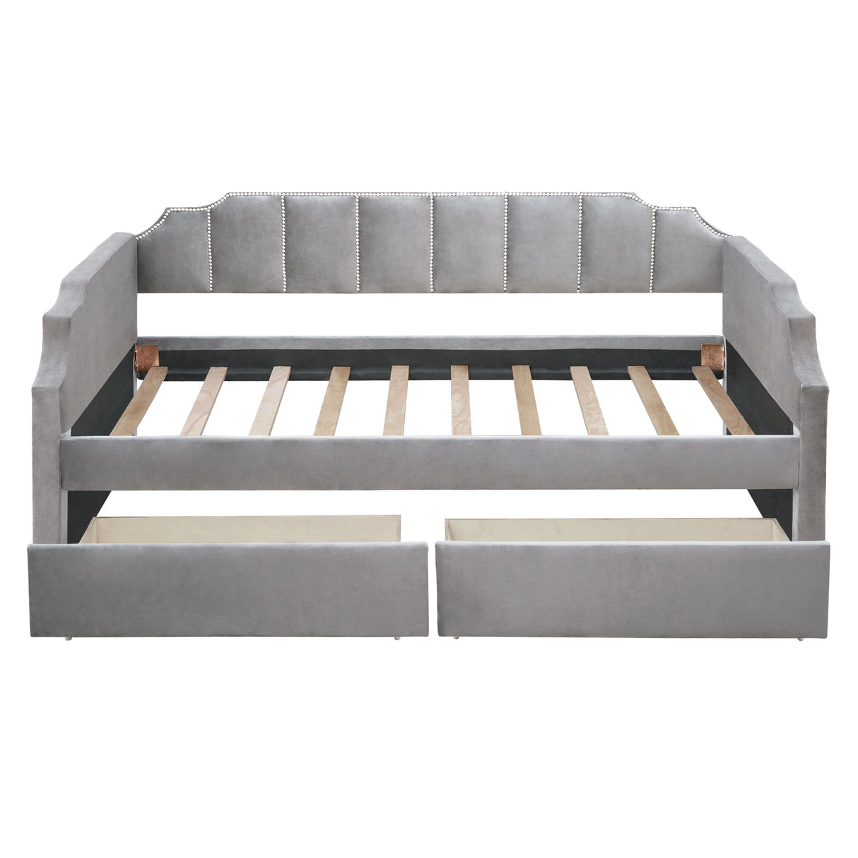 Upholstered Daybed With Drawers, Slat Support