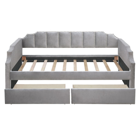 Upholstered Daybed With Drawers, Slat Support
