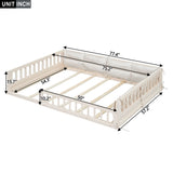 Wood Full Size Upholstered Platform Bed With Guardrail And Pillow - Beige