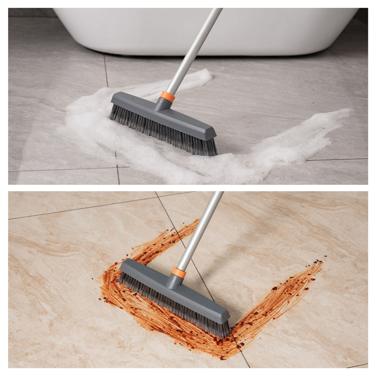 Adjustable Floor Brush With Squeegee Powerful Cleaner For Concrete, Tile, Bathrooms, Kitchens, Garages, And Pools - Black