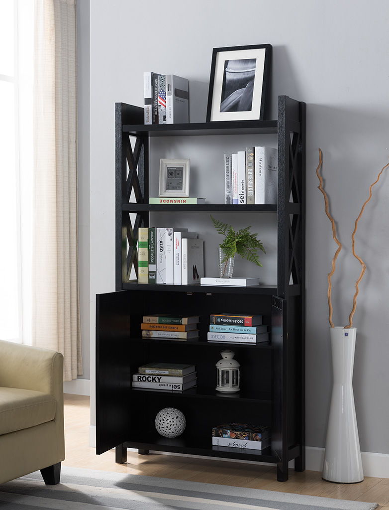 Crosshatch Display, Home Storage Cabinet With Two Top Shelves, Two Door Cabinet