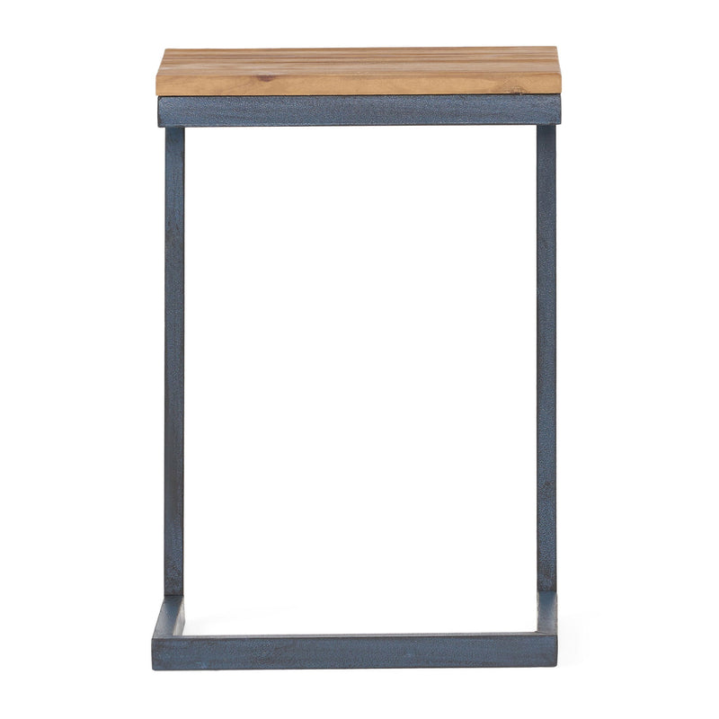 C Shaped End Table With Iron Base And Fir Wood To