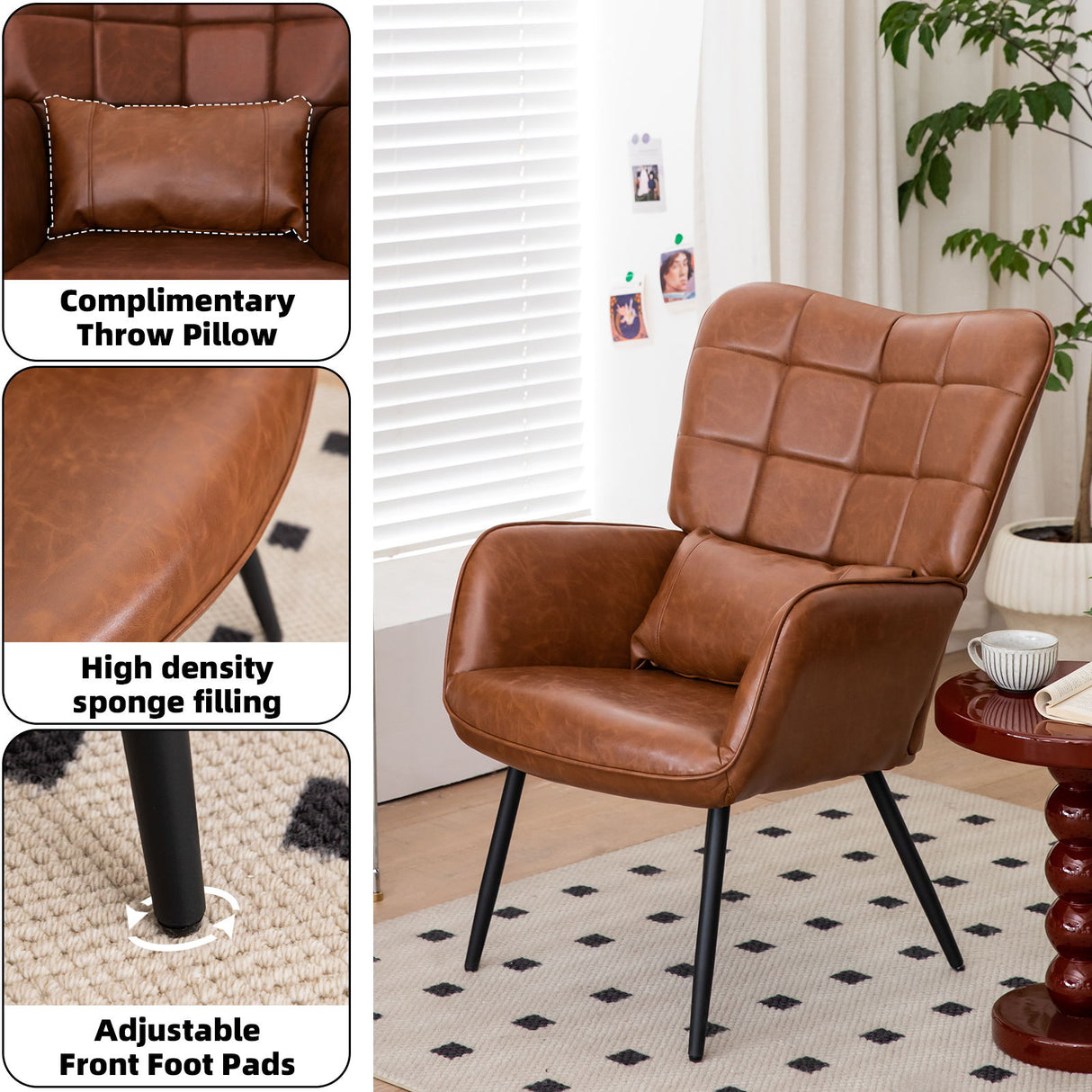 Modern Accent Arm Chair High Back With Metal Legs And Soft Padded