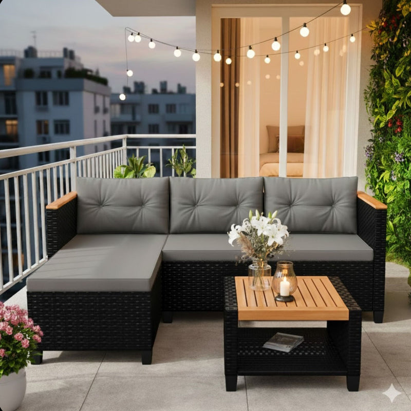 L-Shaped Patio Set With Cushions And Storage Table