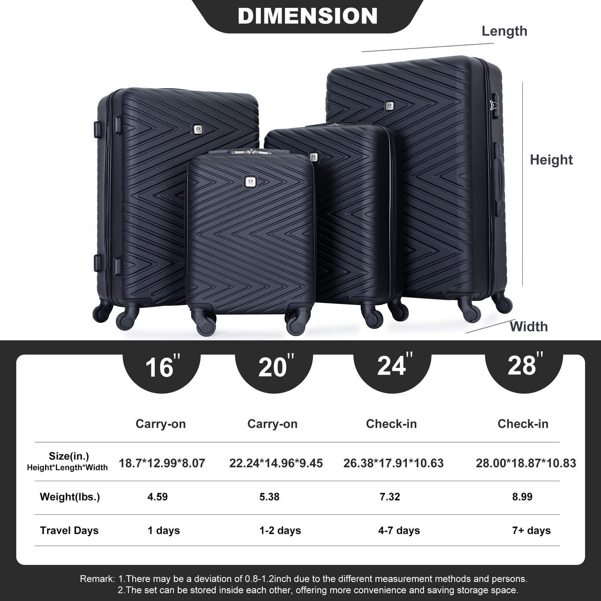 Luggage 4 Piece Lightweight Suitcase With Rotating Wheels With Tsa Lock,