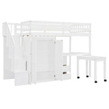 Loft Bed With Stairs, Bookshelf, Drawers, Desk & Wardrobe, Space Saving Multifunctional Furniture