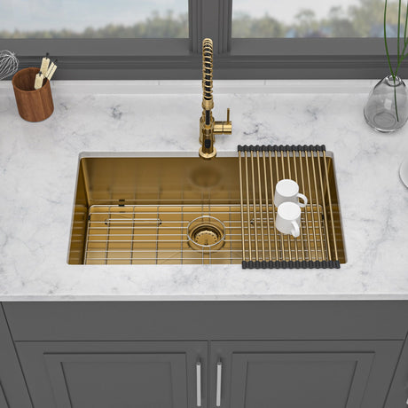 Gold Finish Undermount Stainless Steel Kitchen Sink 32" X 19" 16 Gauge Deep Single Bowl