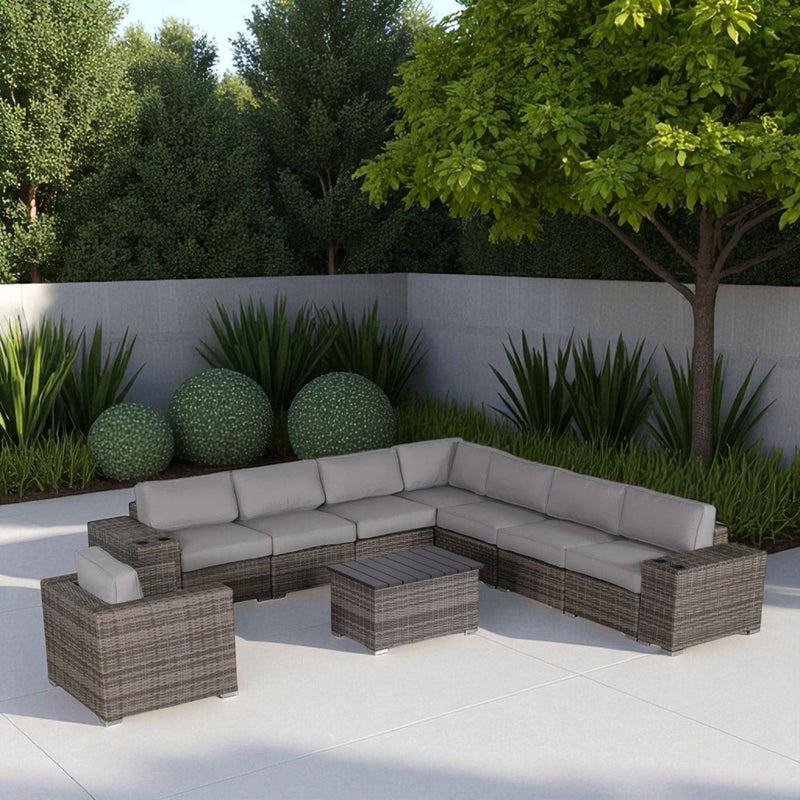 Modern Patio Rattan Sectional Set With Cushions