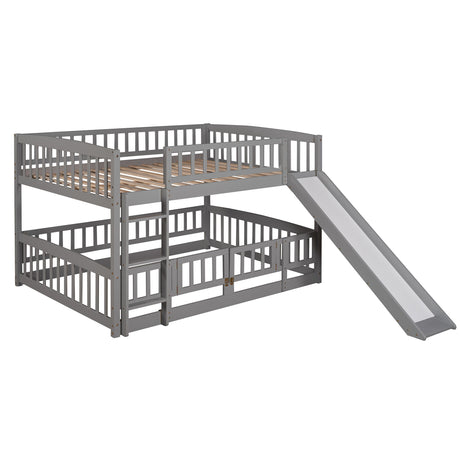 Low Bunk Bed With Slide, Fence And Ladder