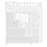 Loft Bed With Stairs, Bookshelf, Drawers, Desk & Wardrobe, Space Saving Multifunctional Furniture