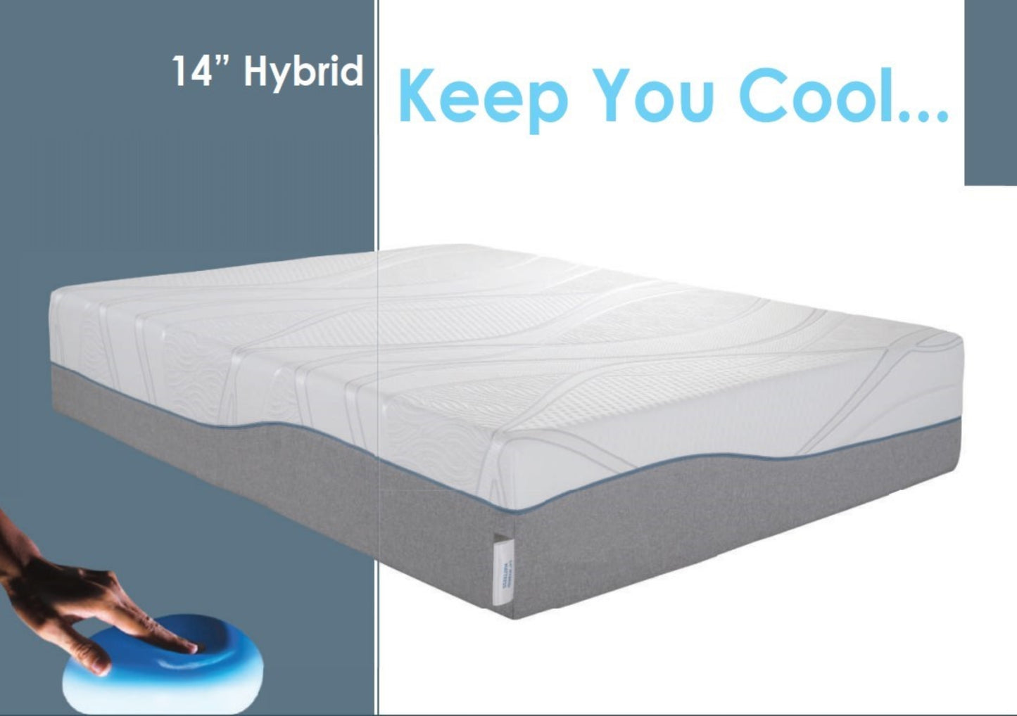 CALIFORNIA  KING SIZE- Kruger 14" Medium Cooling Gel Memory Edge Support Pocket Spring Removable Cover Hybrid Mattress