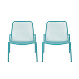 Outdoor Iron Chair With Mesh Design - Teal