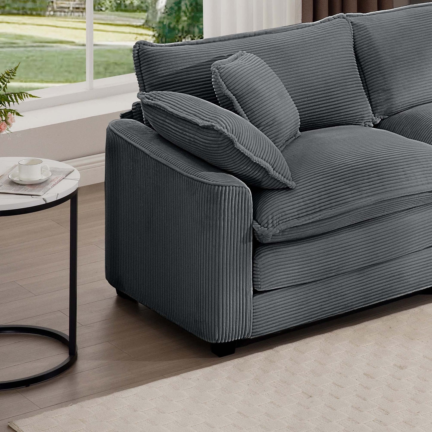 Luxurious and Sophisticated Sofa Set with Soft Cushions and Pillows, Home for Living Rooms and Clubs as well as Home Theaters, Consisting of Two Single Sofas and a 3-Seater Sofas in Grey Corduroy Fabr