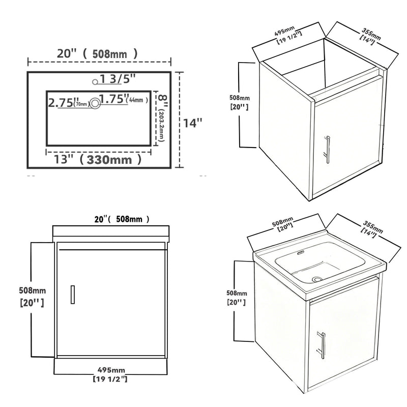 20" Floating Bathroom Vanity Combo With Sink, Soft Close Doors, Wall Mounted Solid Cabinet - Golden Oak