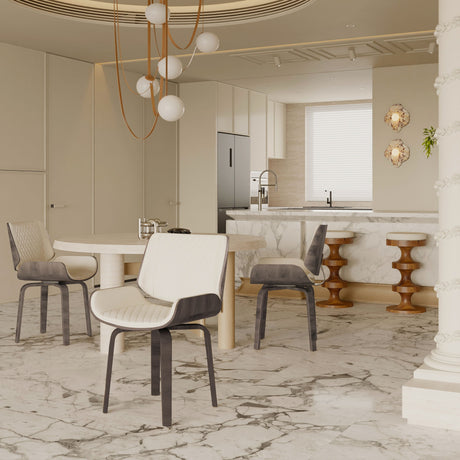 Mid Century Modern Dining Chair 360° Swivel, Ergonomic Design Upholstery, Bentwood Frame, (Set of 2) - Beige